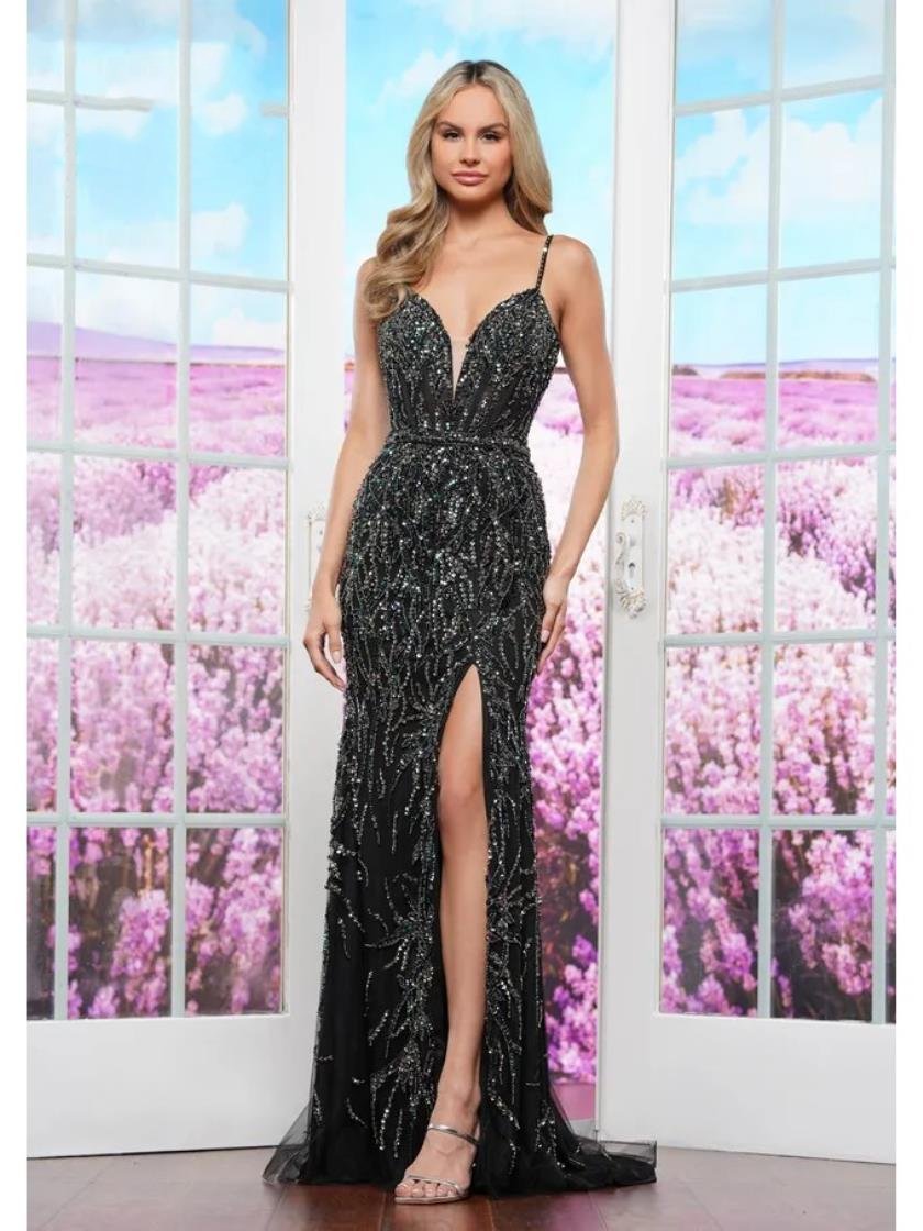 Prom Dresses Fitted Slit Long Formal Prom Dress Black