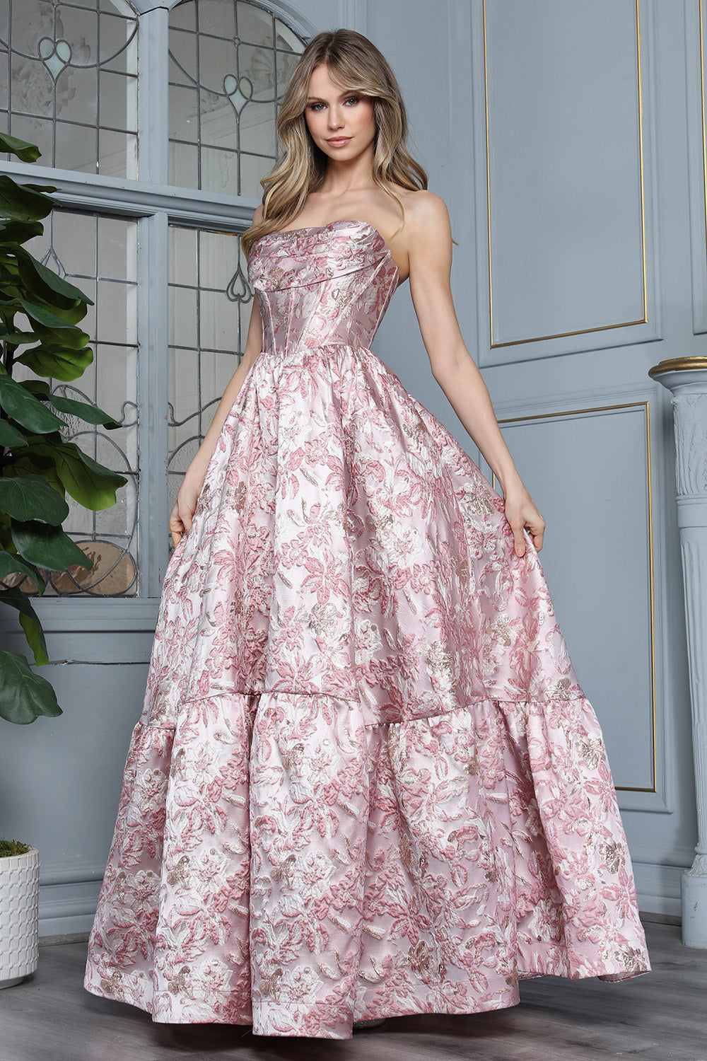 Prom Dresses Long Formal Ruffle Ball Gown Floral Print Prom Dress Adora Design 3384 Rose Multi
