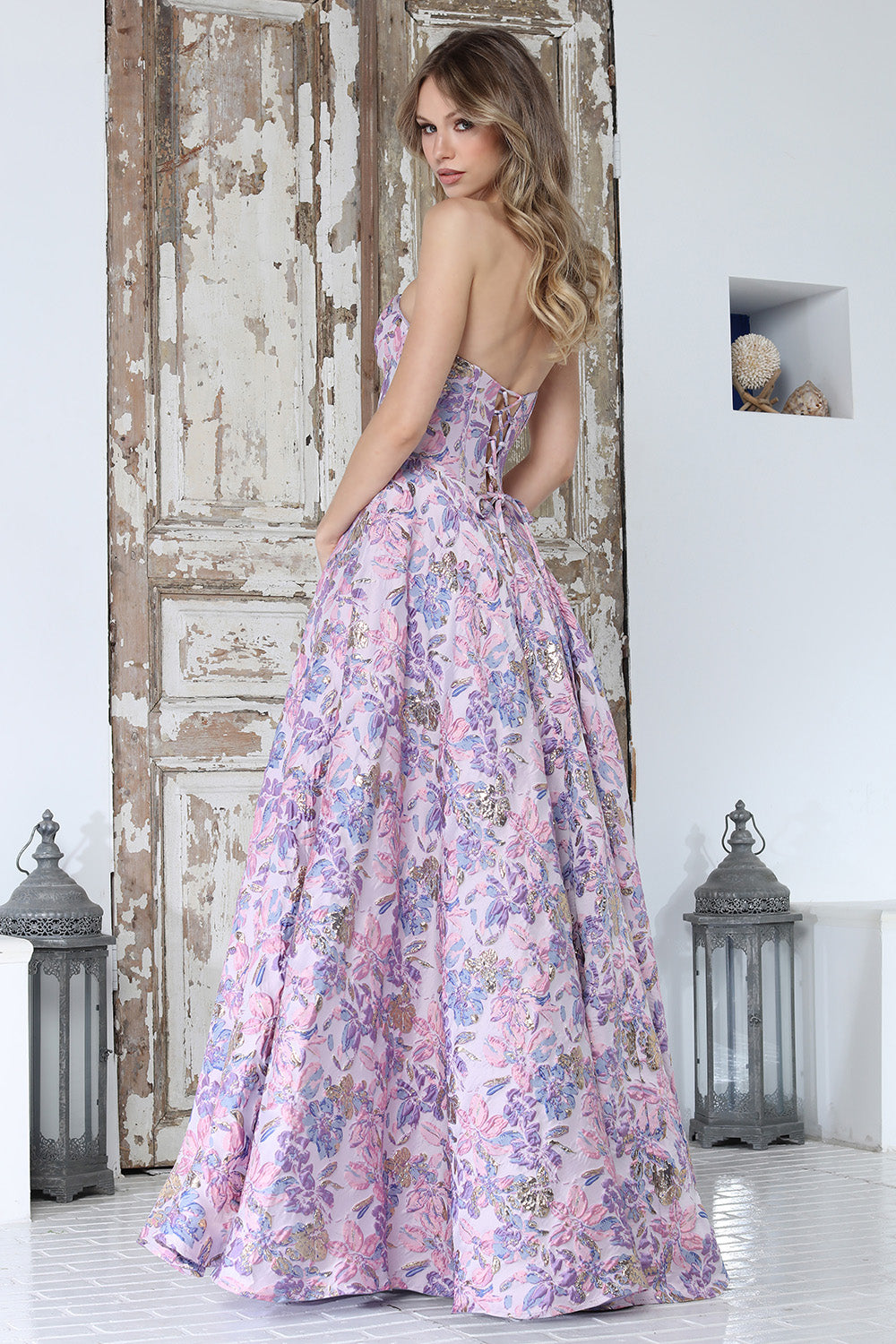 Prom Dresses Long Formal Floral Print Ball Gown Prom Dress Adora Design 3385 Lilac Multi