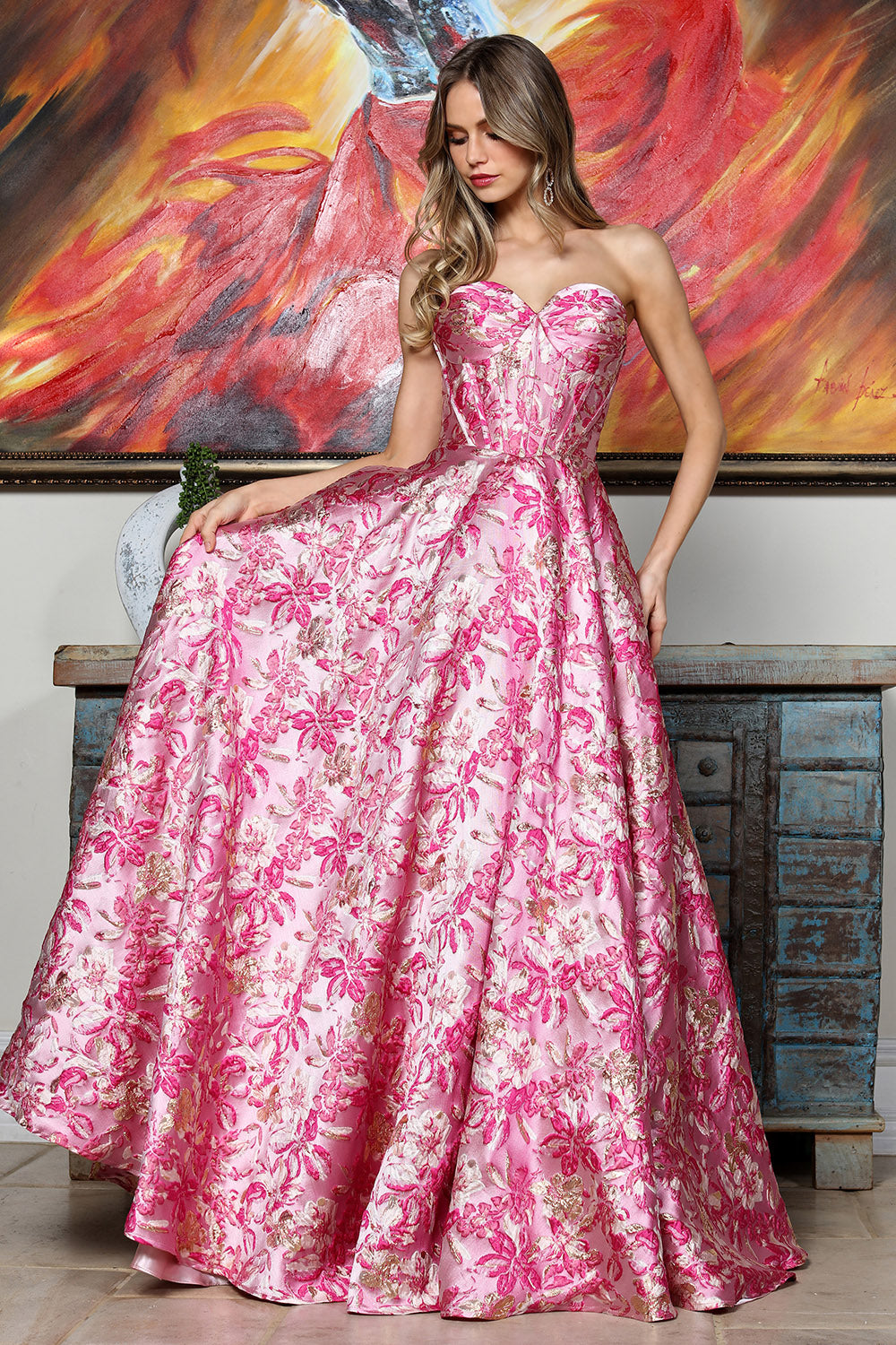 Prom Dresses Long Formal Floral Print Ball Gown Prom Dress Adora Design 3385 Pink Multi
