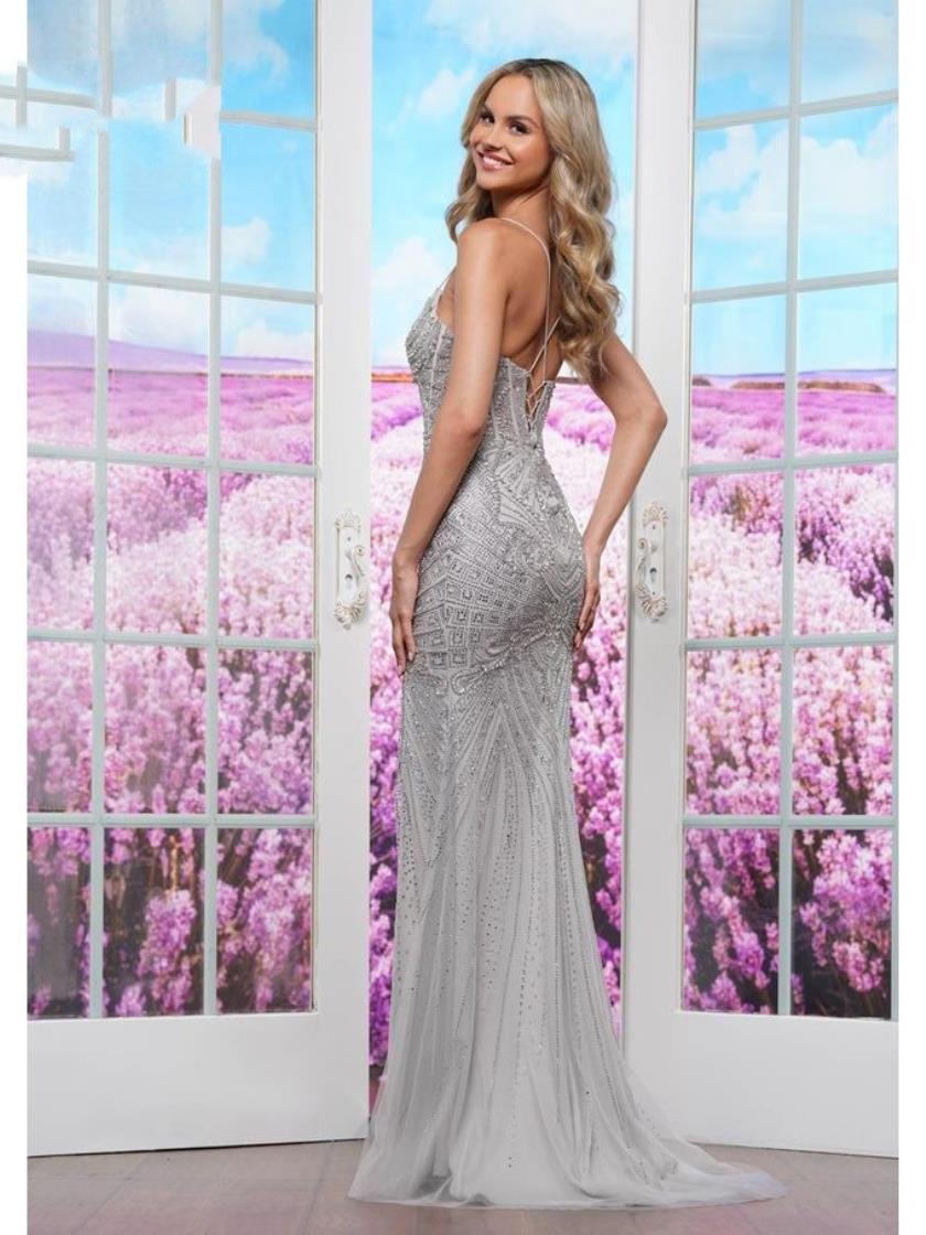 Prom Dresses Long Slit Formal Prom Dress Silver