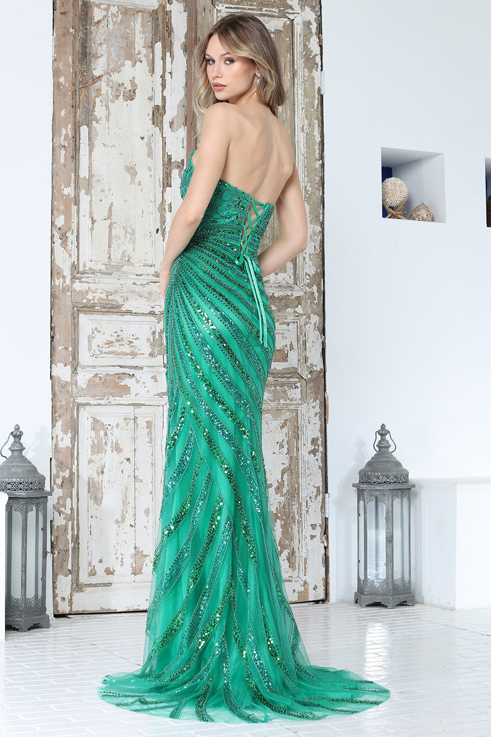 Prom Dresses Fitted Sequin Slit Formal Long Prom Dress Adora Design 3395 Jade Green