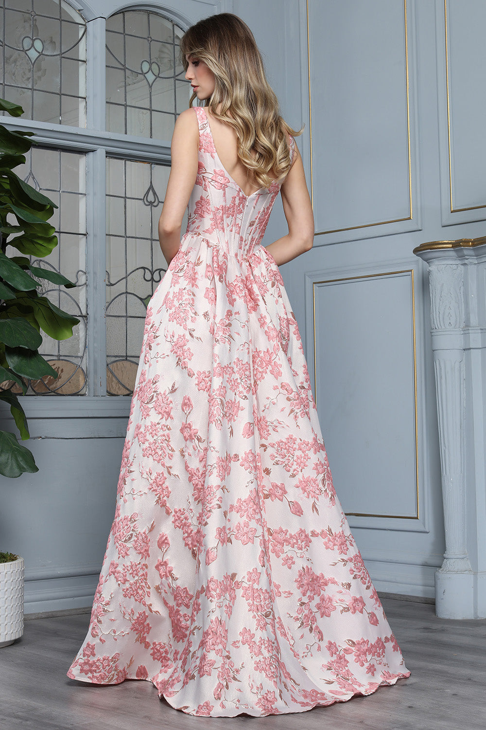 Prom Dresses Long Formal Floral Print Corset A Line Prom Dress Adora Design 3396 Rose Multi