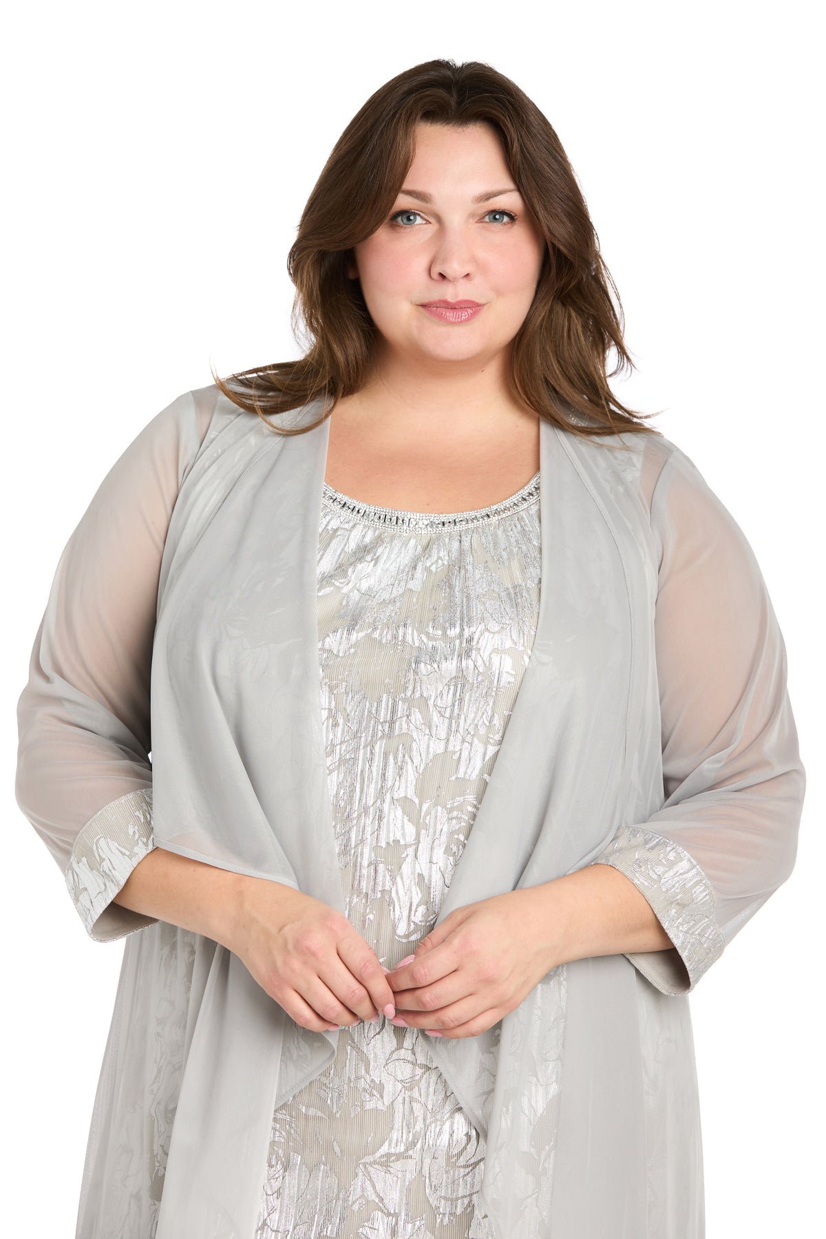 Embellished Short Sequin Cocktail Dress by R&M Richards 3397W in Champagne/Silver