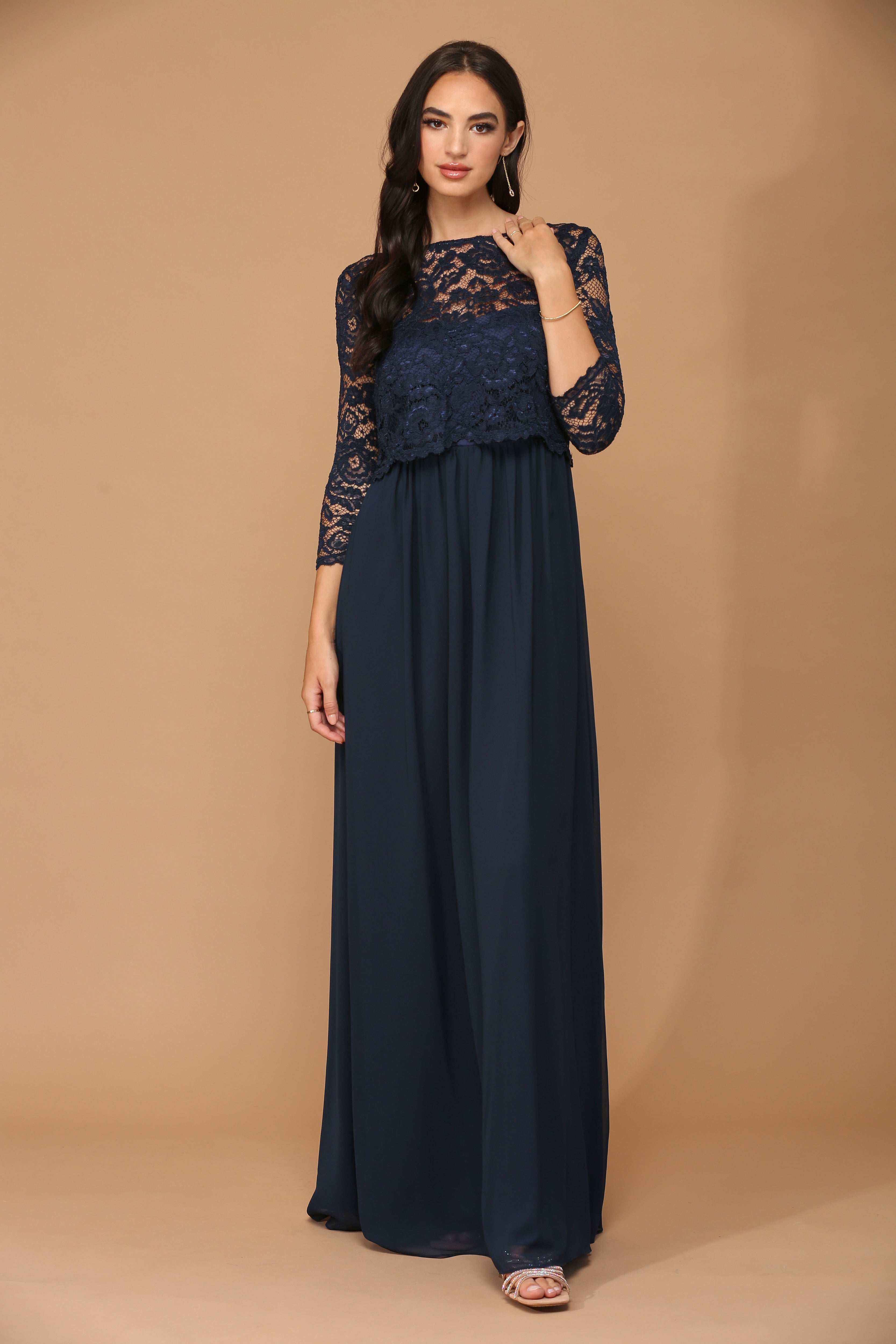 Crew/High-Neck Floor-Length Chiffon Occasion A-Line Eva Fashion 3399