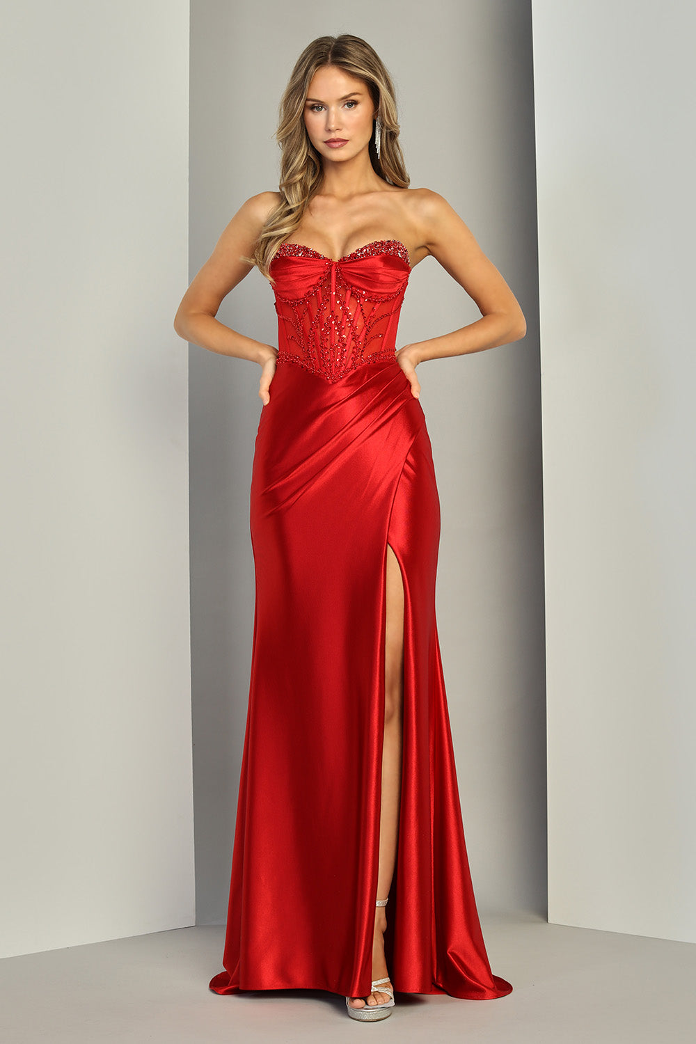 Strapless Curved Neck Floor-Length Satin Formal Sheath/Column Adora Design 3401