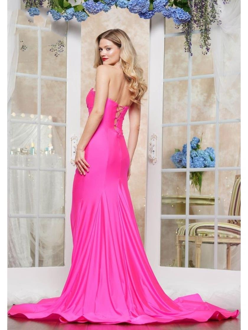 Prom Dresses Long Beaded Slit Formal Prom Dress Hot Pink
