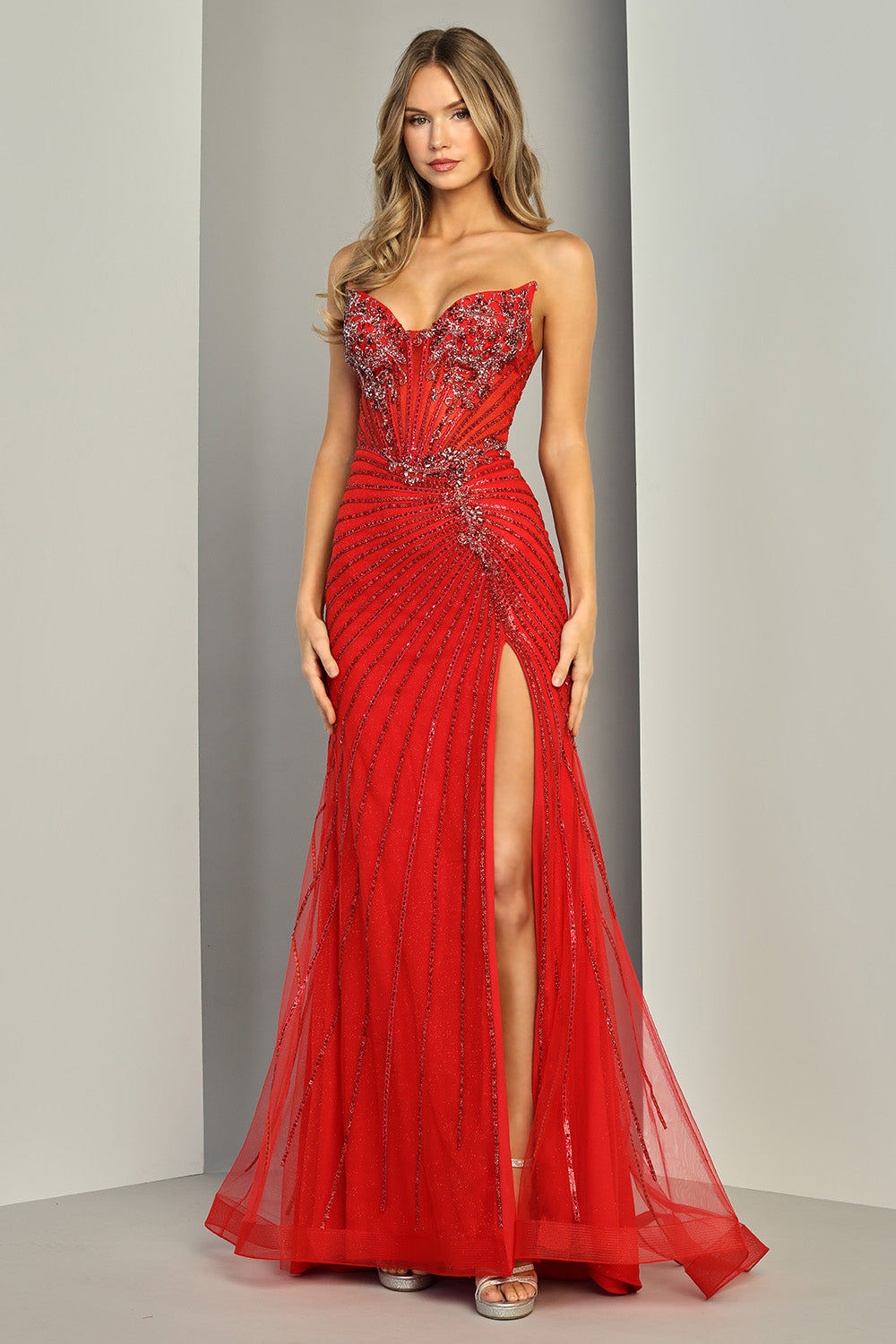 Strapless Curved Neck Floor-Length Sequin Occasion Mermaid Adora Design 3408