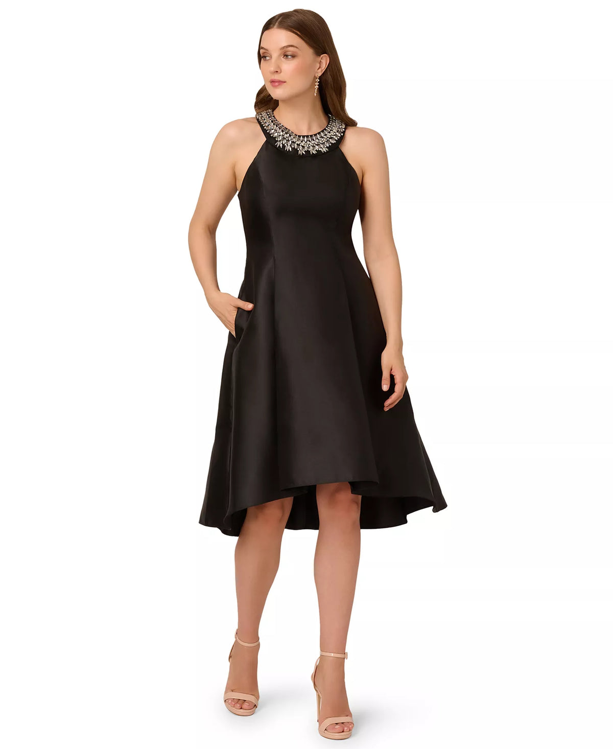 Halter High-Low Satin Occasion A-Line Adrianna Papell AP1E212055