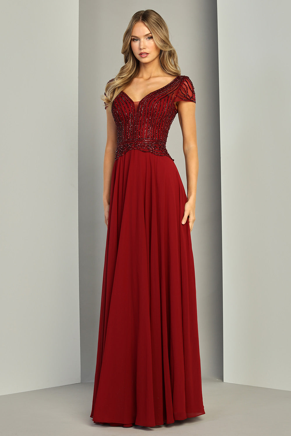 V-Neck Floor-Length Chiffon Formal A-Line Adora Design 3413