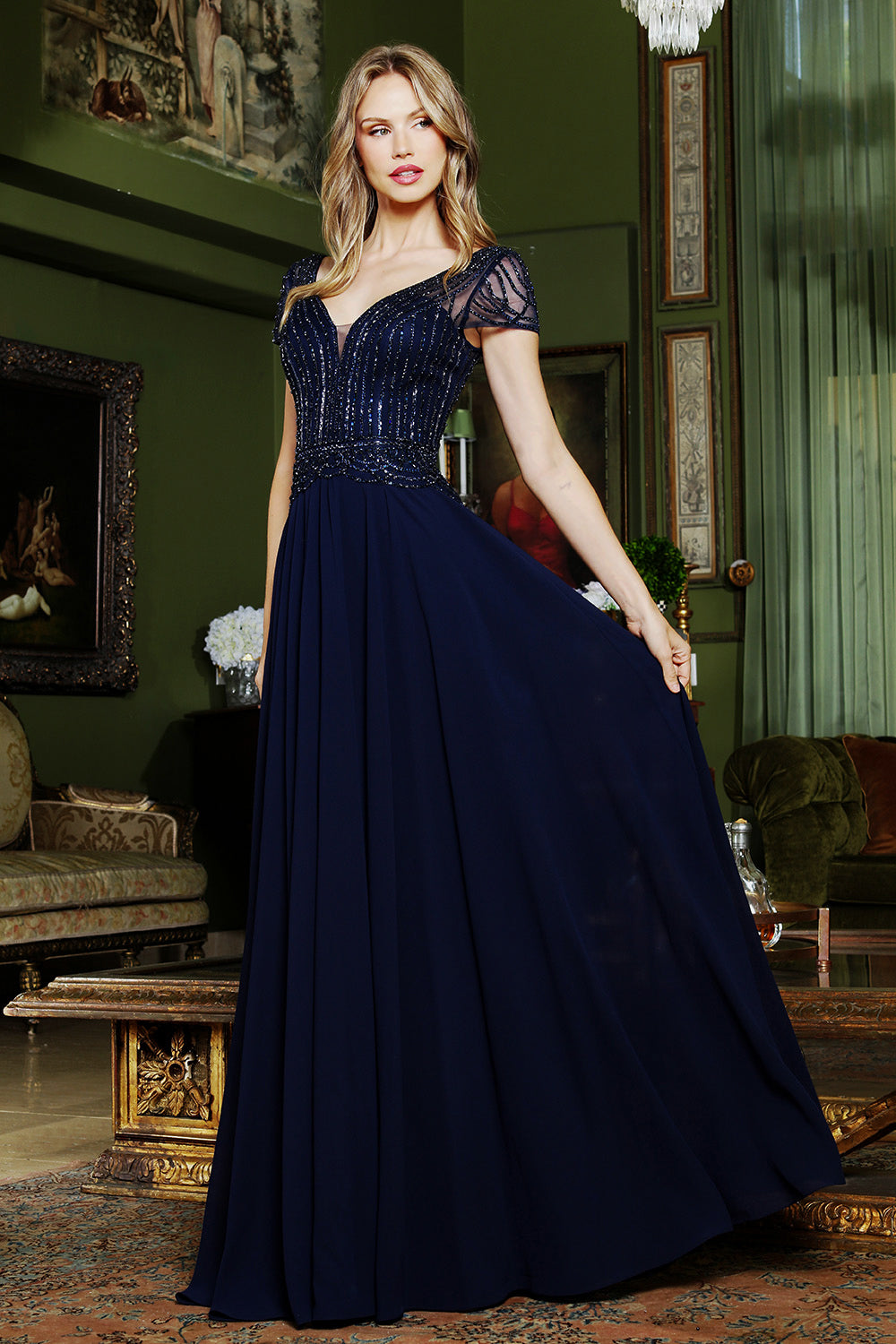 V-Neck Floor-Length Chiffon Formal A-Line Adora Design 3413