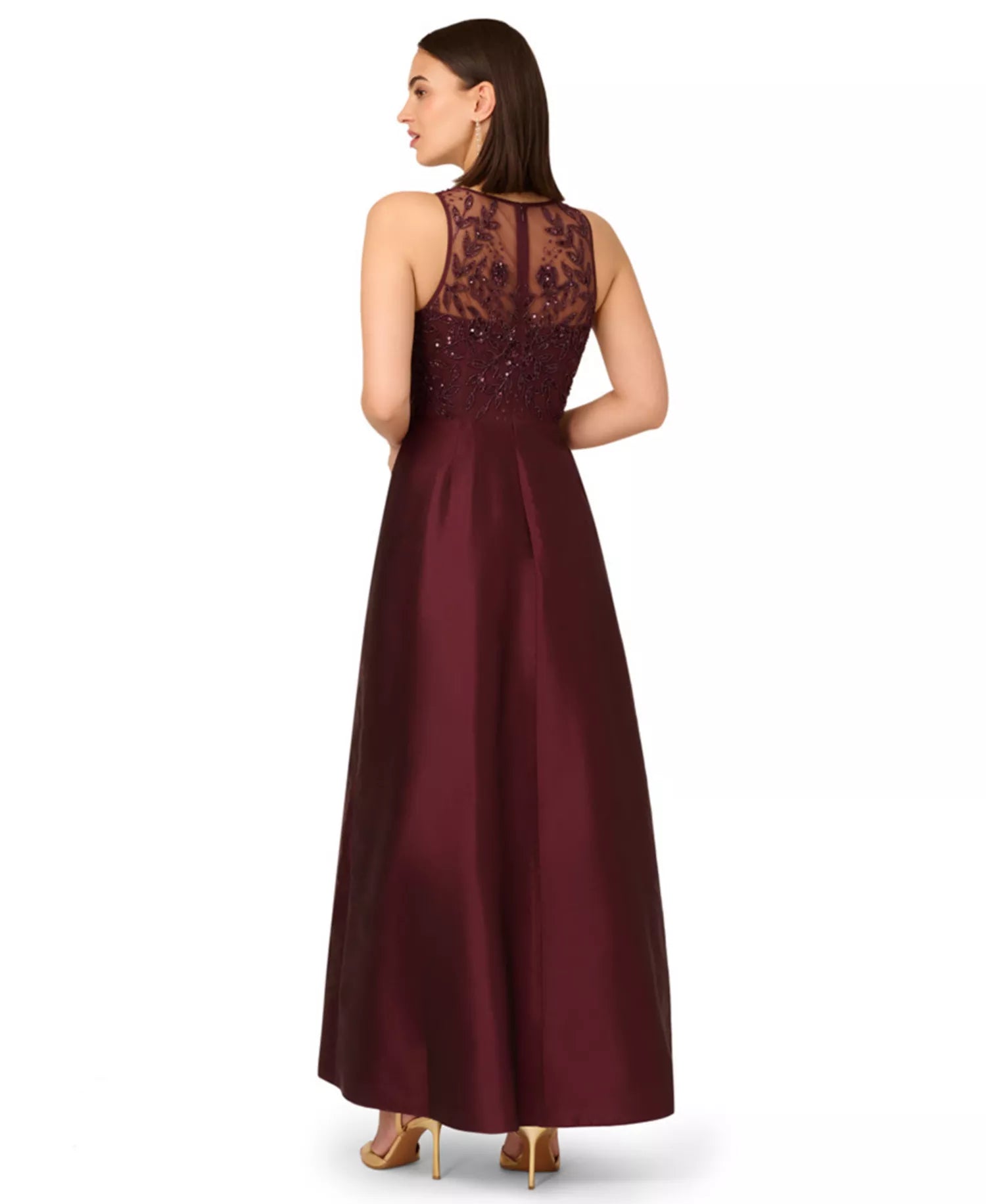 Illusion Floor-Length Satin Occasion A-Line Adrianna Papell AD5E211539