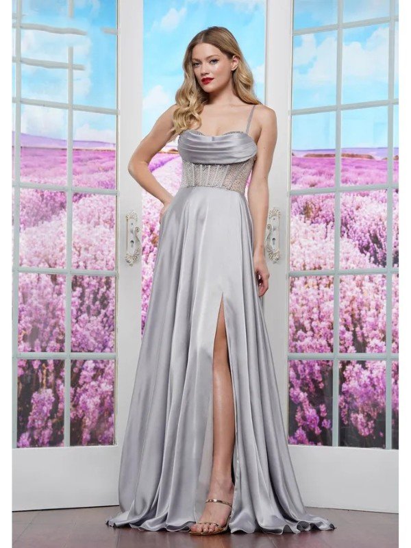 Prom Dresses Long Formal Evening Slit Prom Dress Grey
