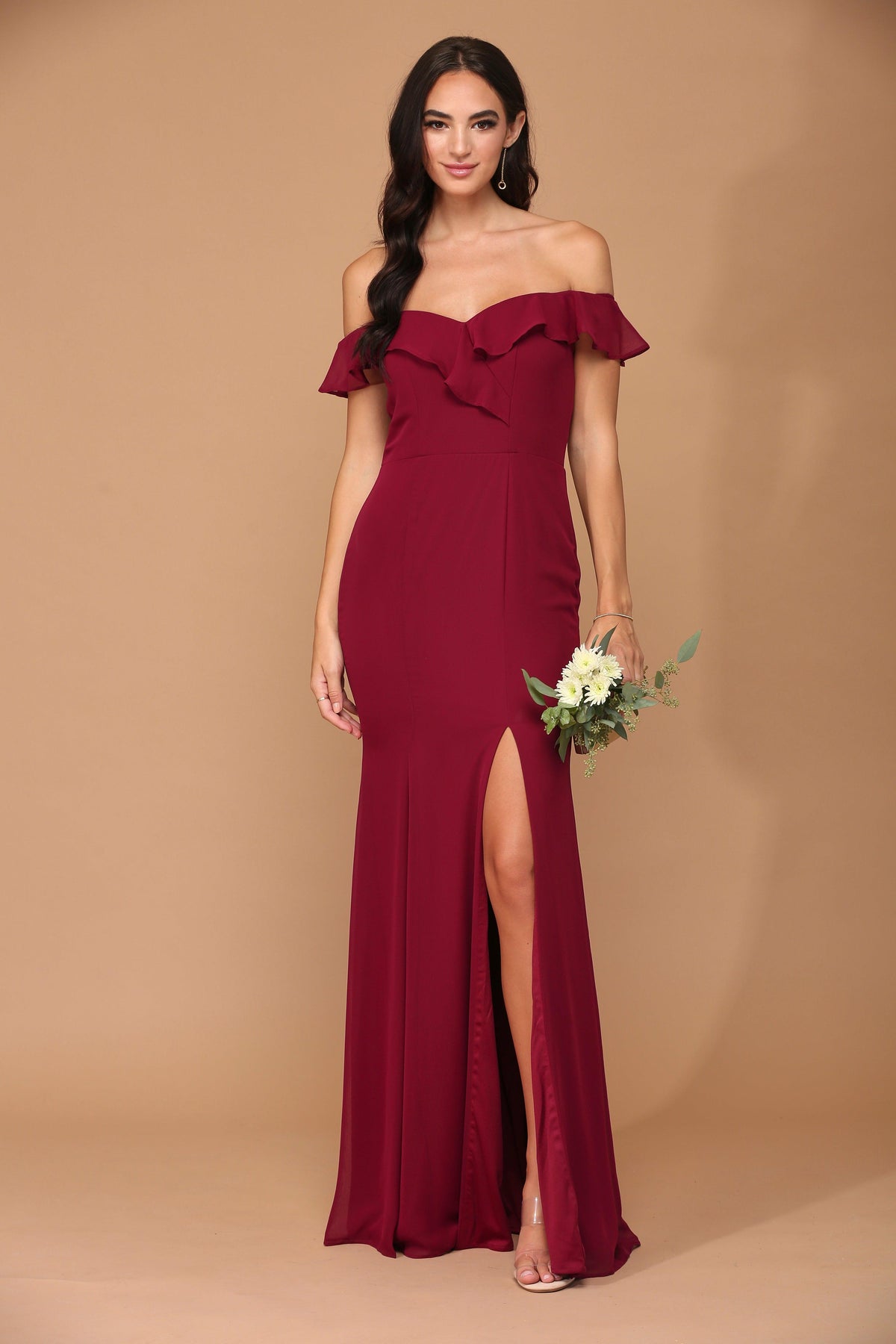 Long Off Shoulder Formal Bridesmaids Chiffon Dress Sale