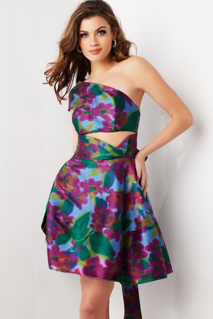 Cocktail Dresses Short Printed A Line Cocktail Dress Multi