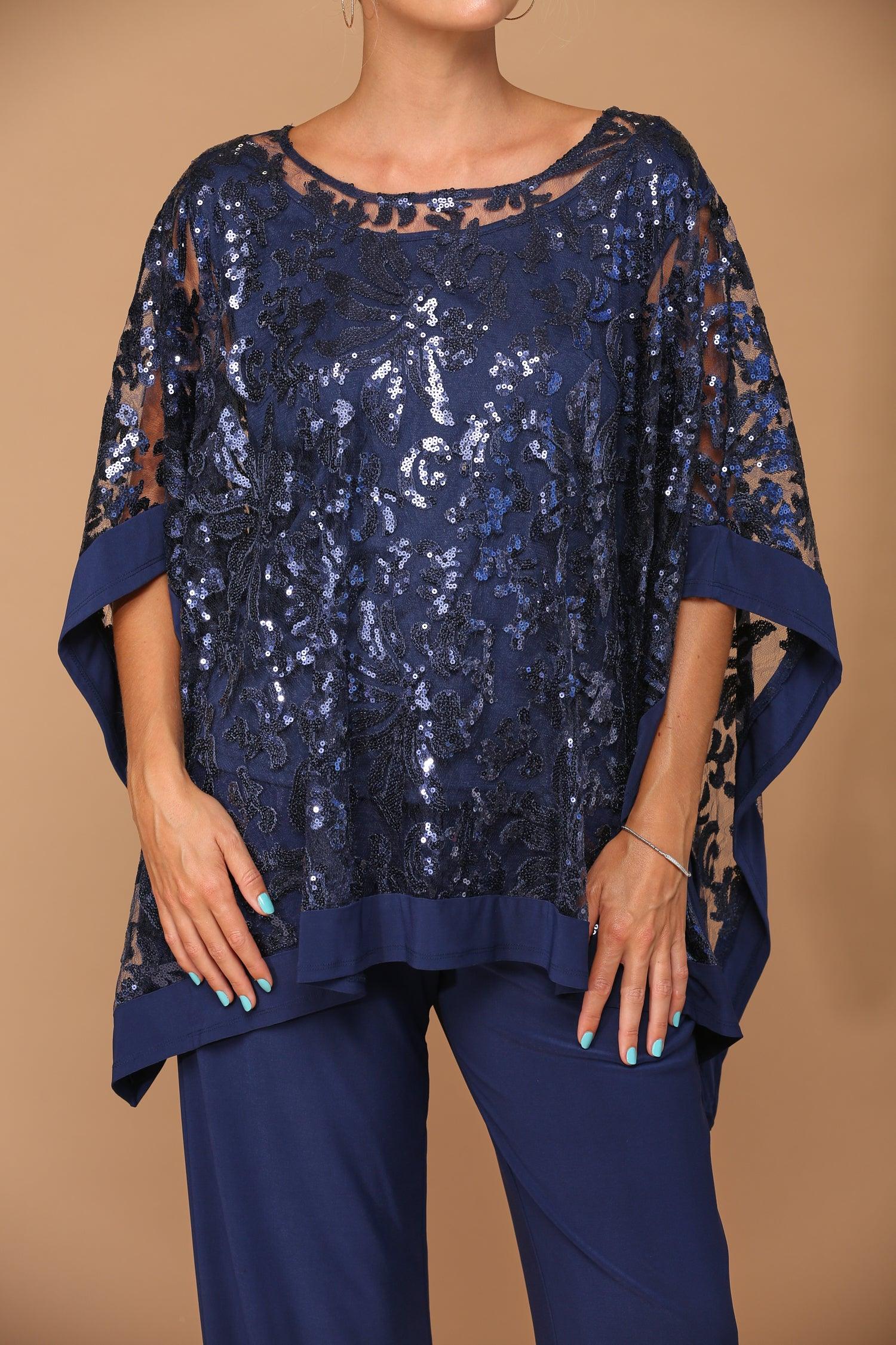 Long Formal Mother of the Bride Cape Pant Set Navy