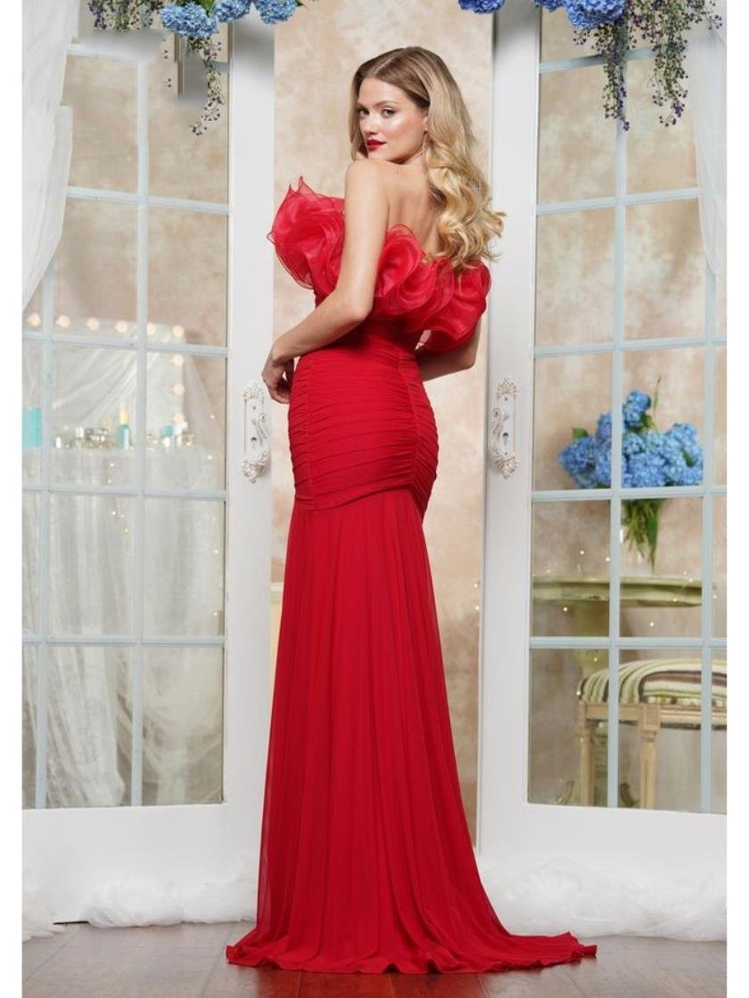 Prom Dresses Ruffle Formal Long Prom Dress Red