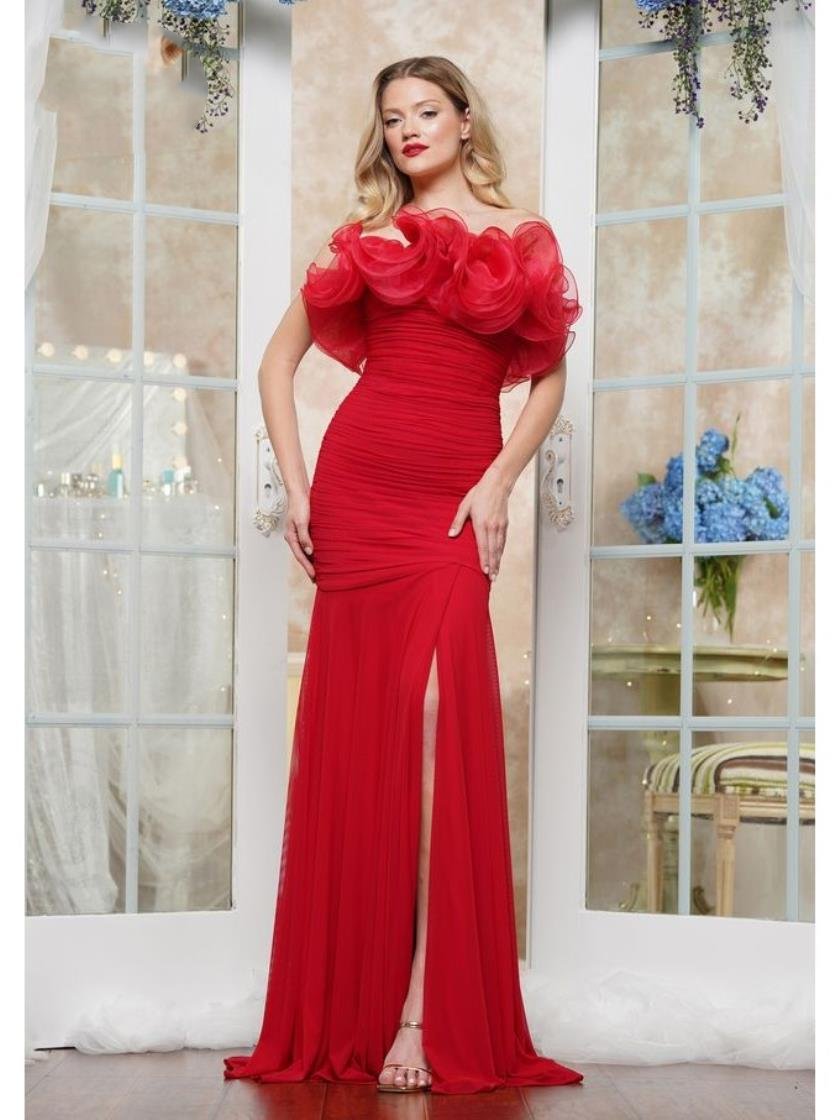 Prom Dresses Ruffle Formal Long Prom Dress Red