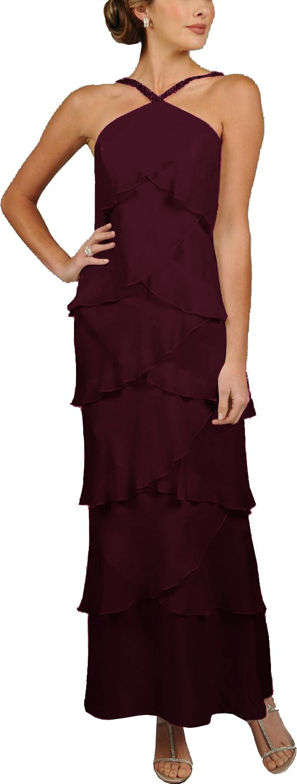 Alexander by Daymor 34512 Beaded Halter Tiered Plus Size Gown with Shawl