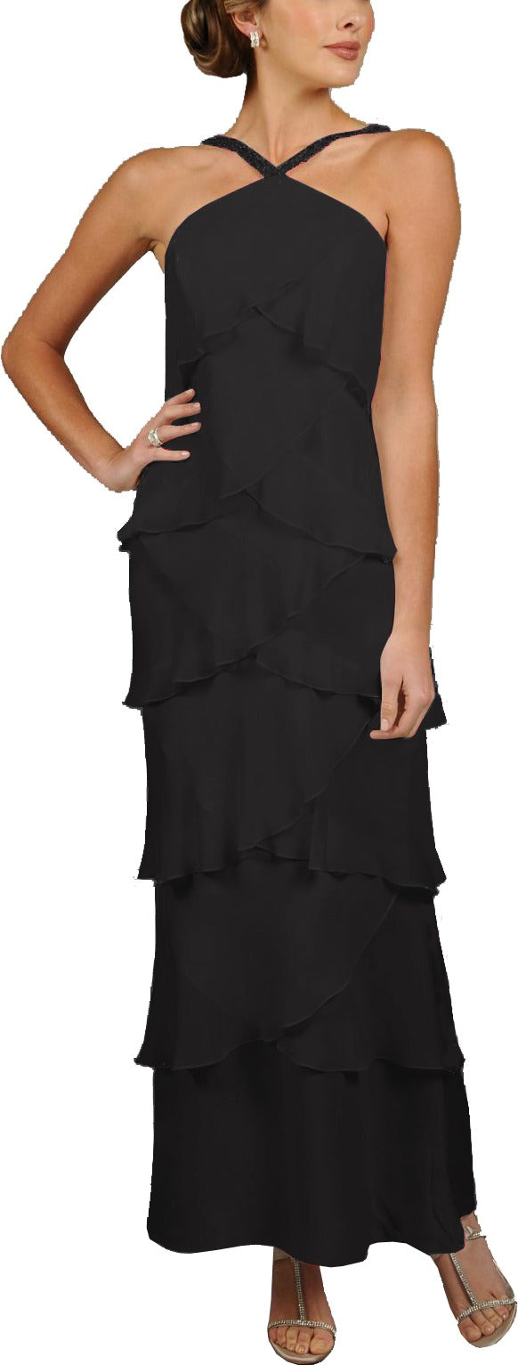 Alexander by Daymor 34512 Beaded Halter Tiered Plus Size Gown with Shawl