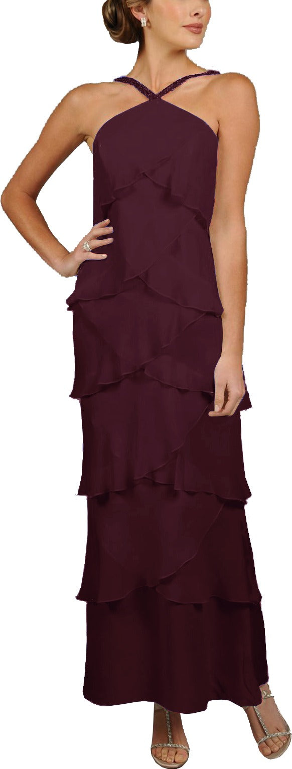 Alexander by Daymor 34512 Beaded Halter Tiered Plus Size Gown with Shawl