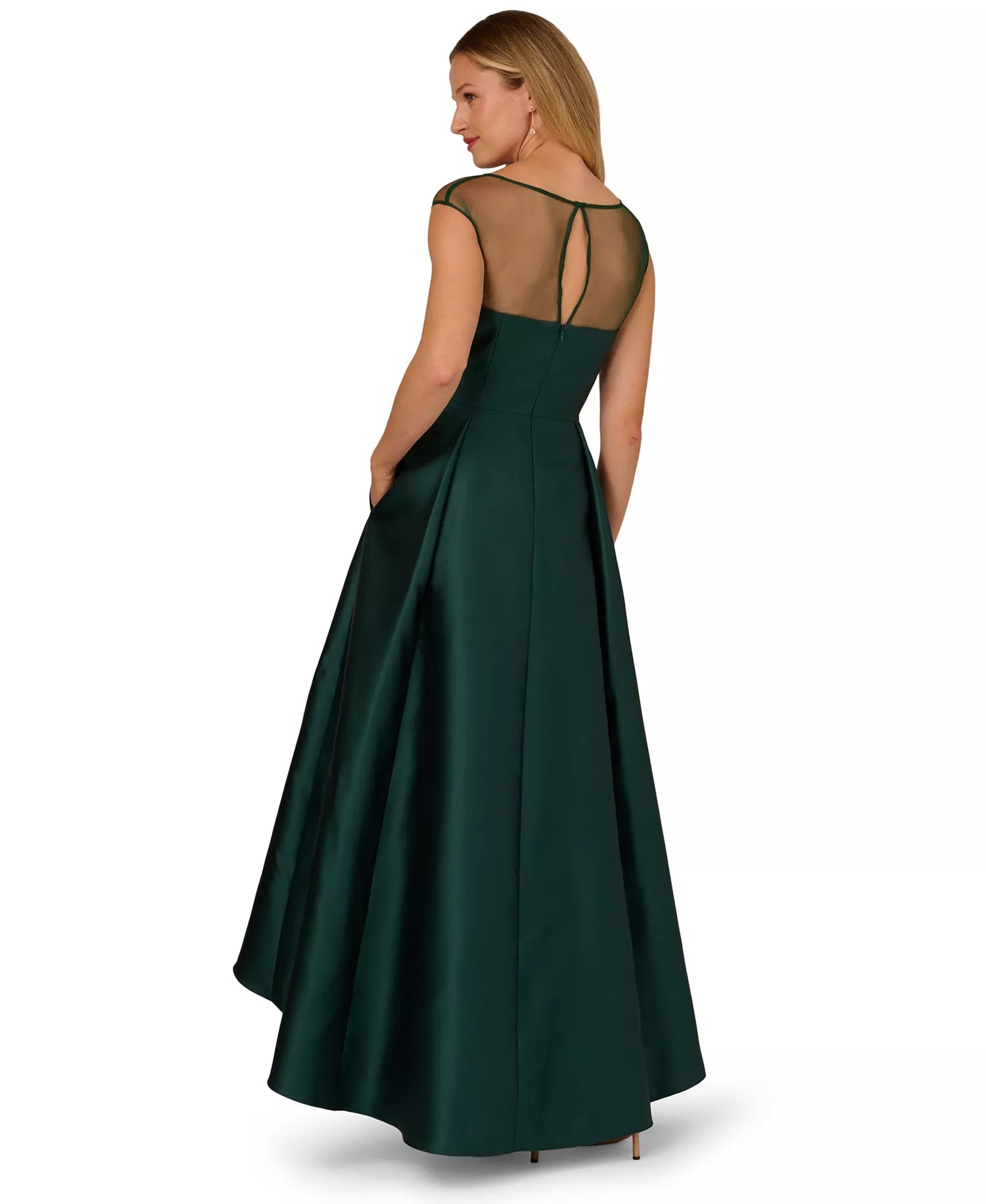 Adrianna Papell AP1E212956 Illusion High-Low Cocktail Floral Applique