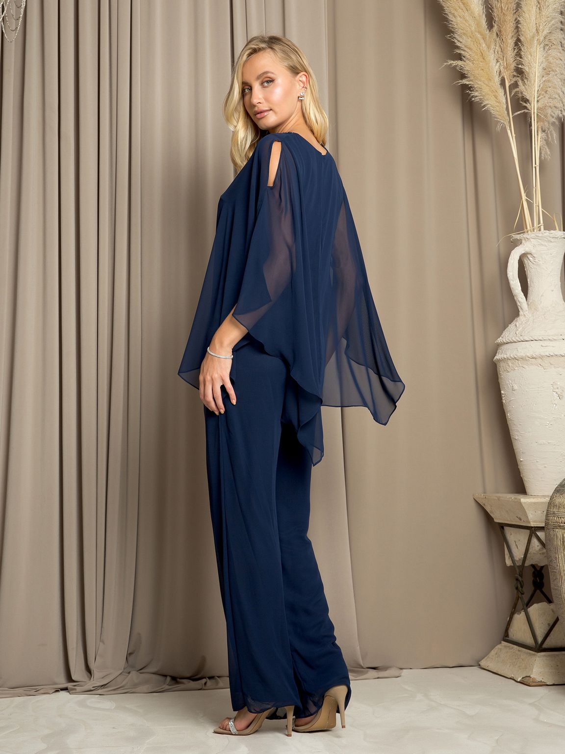 Pant Suit Long Formal Chiffon Pant Suit Navy