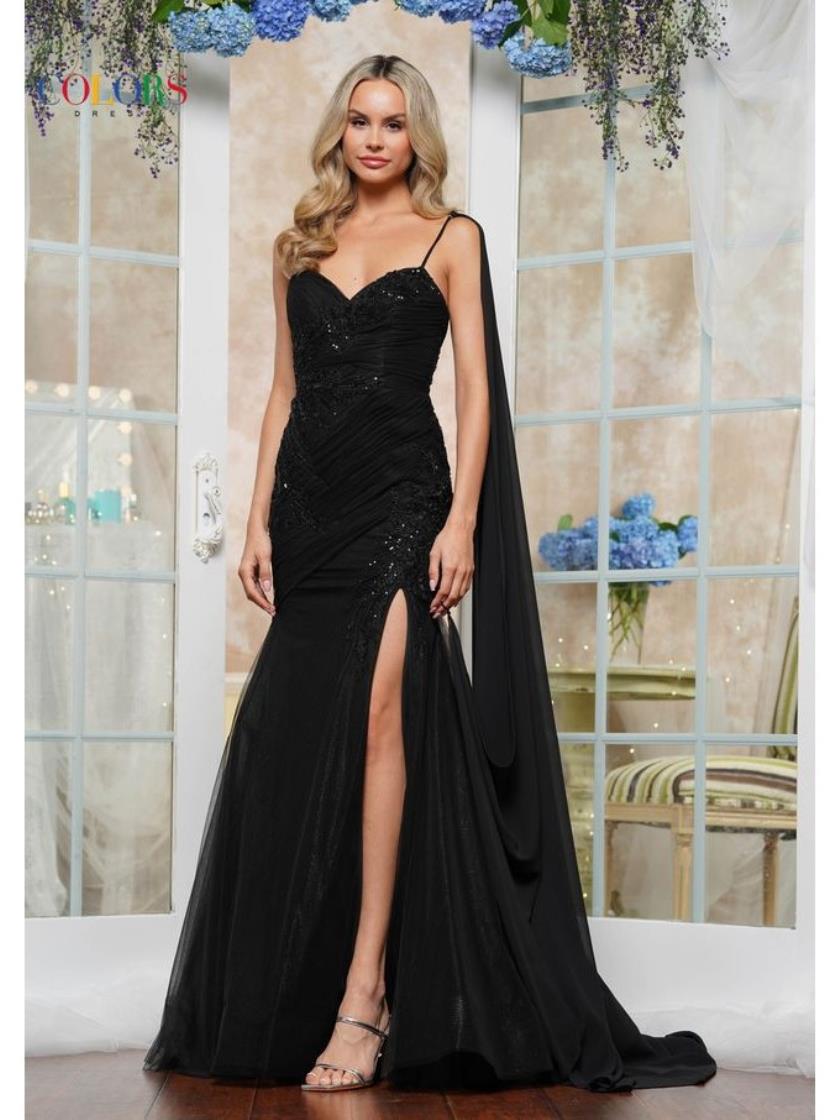 Black Colors 3467 Formal Fitted Long Evening Prom Dress for $458.0