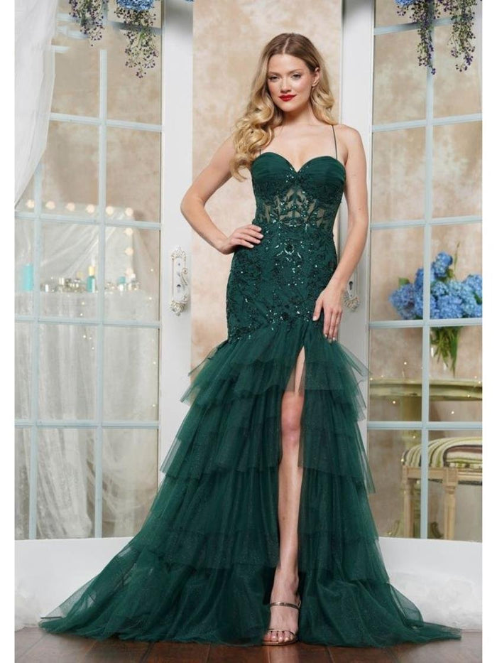 Prom Dresses Long Ruffle Formal Prom Dress Deep Green