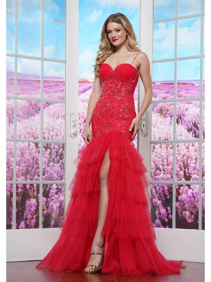 Prom Dresses Long Ruffle Formal Prom Dress Red