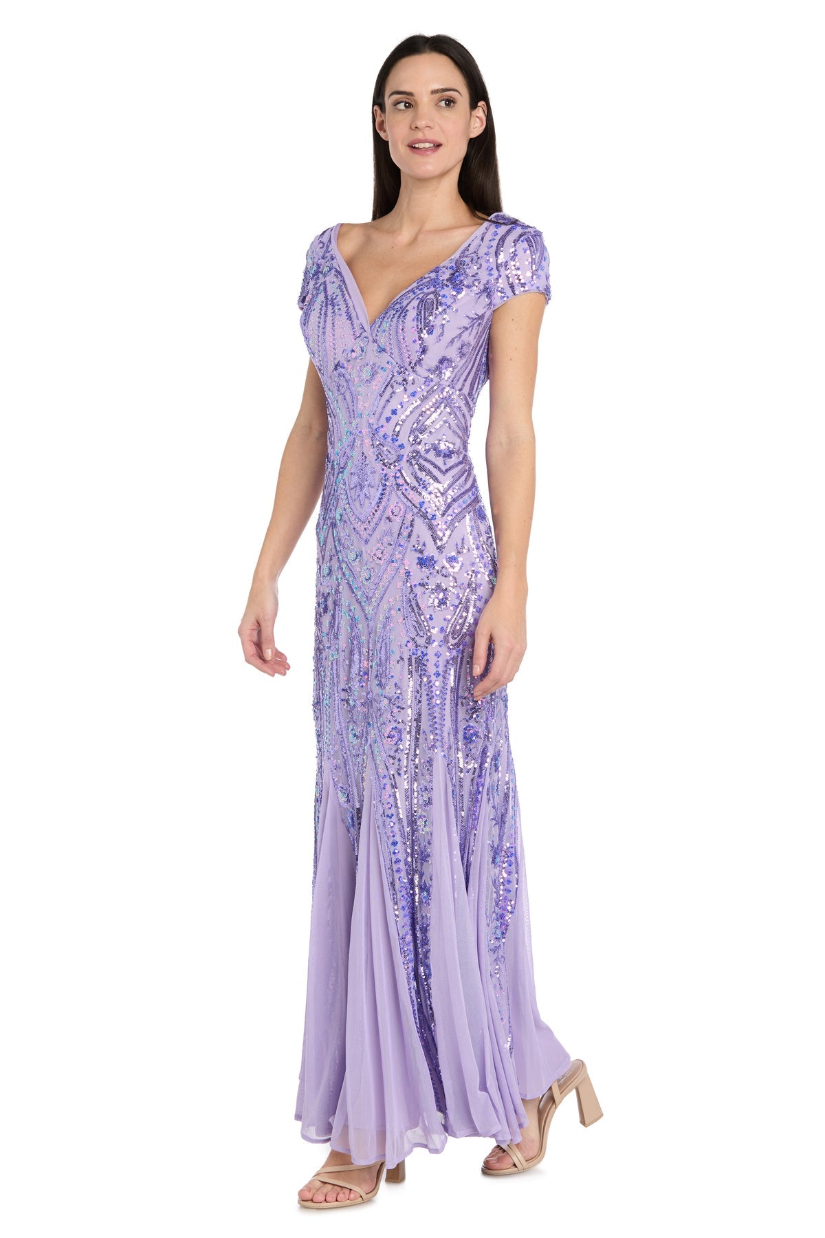 V-Neck Floor-Length Sequin Formal Sheath/Column R&M Richards 3475