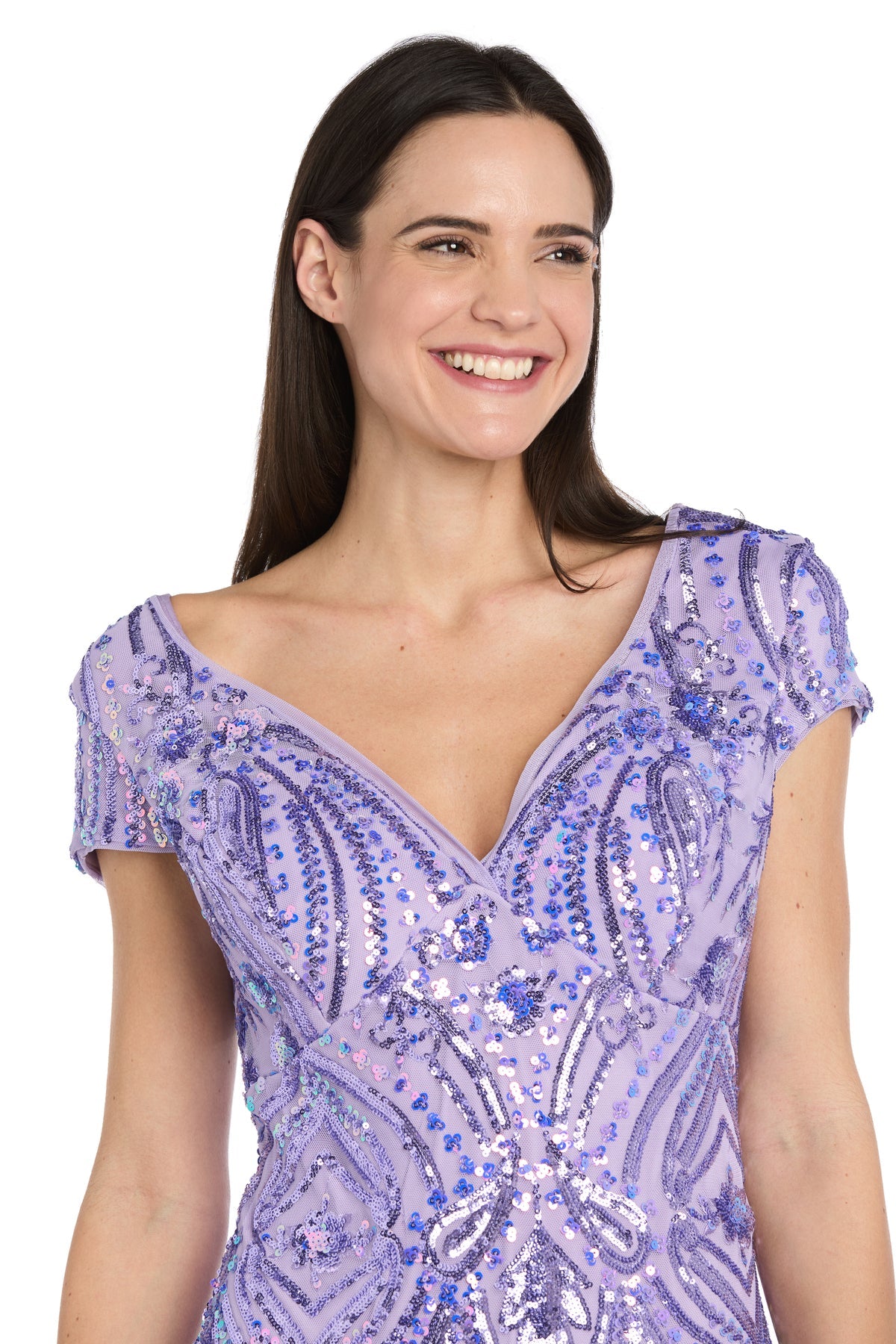 V-Neck Floor-Length Sequin Formal Sheath/Column R&M Richards 3475P