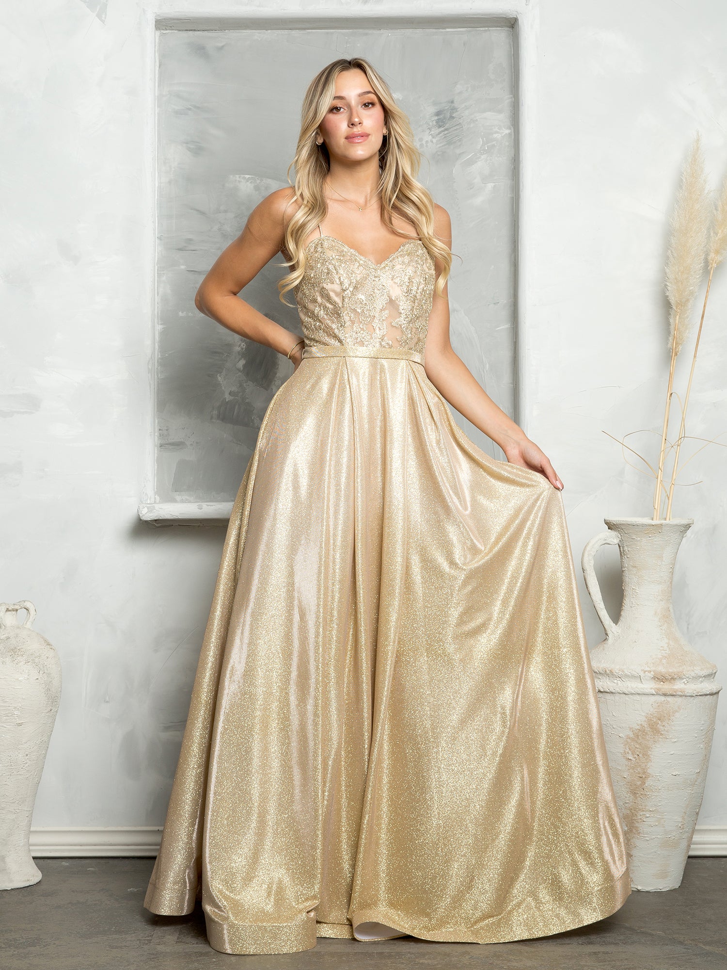 Gold Eva Fashion 3478 Long Ball Gown Metallic Formal Prom Dress for