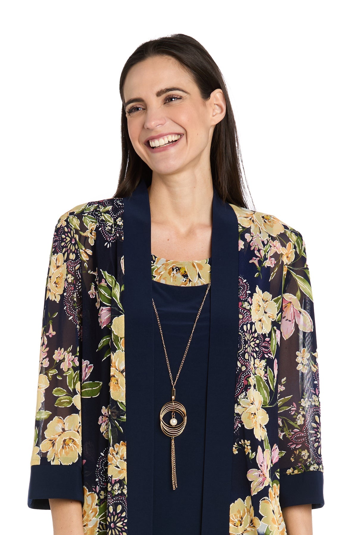 Mother of the BrideDresses Short Mother of the Bride Floral Jacket Dress Navy/Yellow