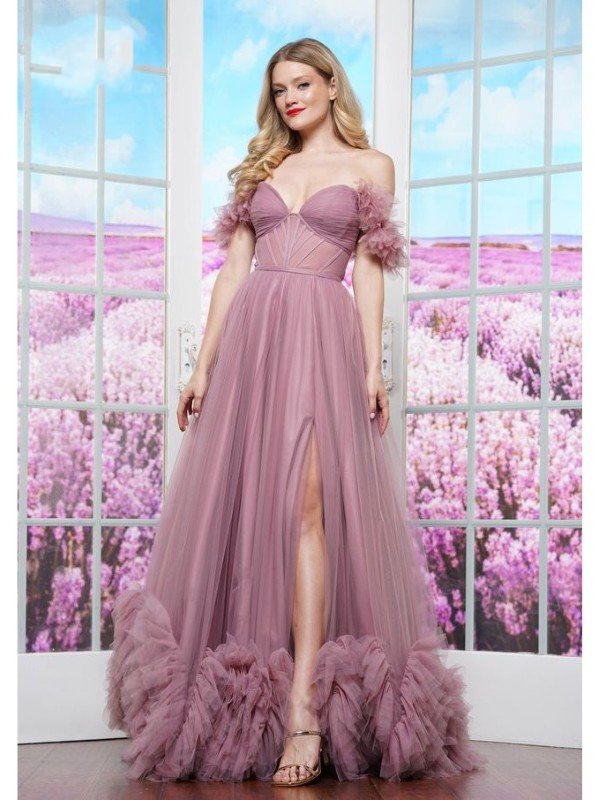 Prom Dresses Formal Sheer Long Ball Gown Prom Dress Deep Mauve