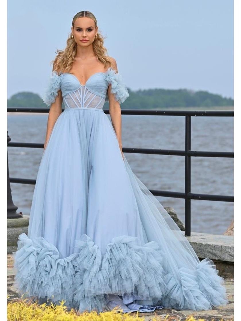 Prom Dresses Formal Sheer Long Ball Gown Prom Dress Wedgewood