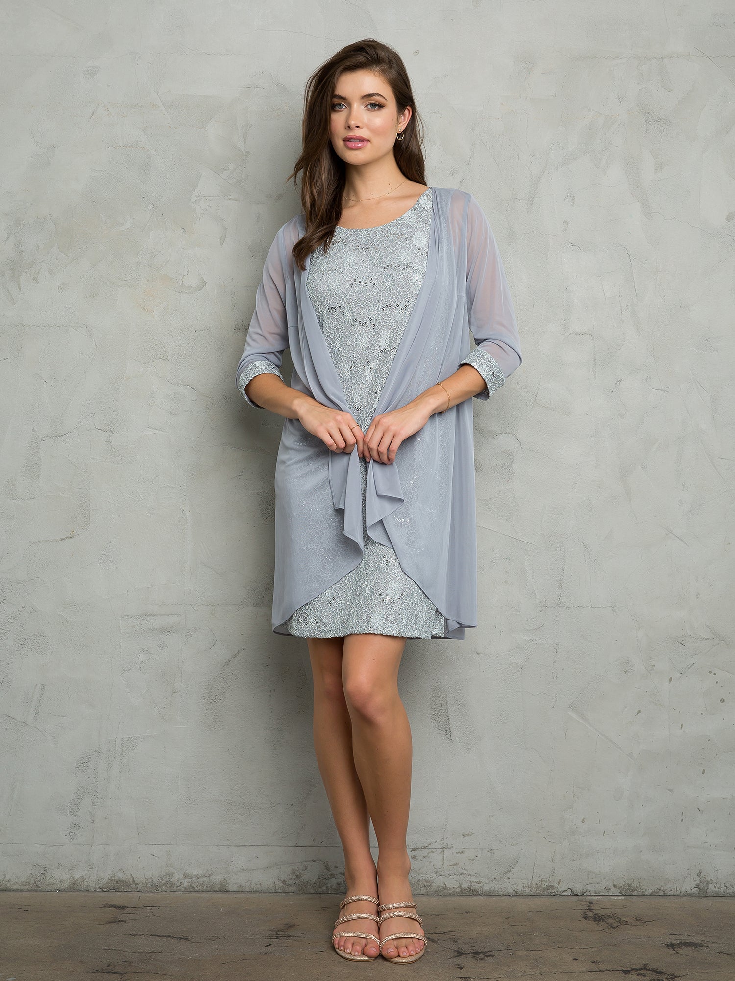 Mother of the Bride Dresses Lace Short Mother of the Bride Dress Silver