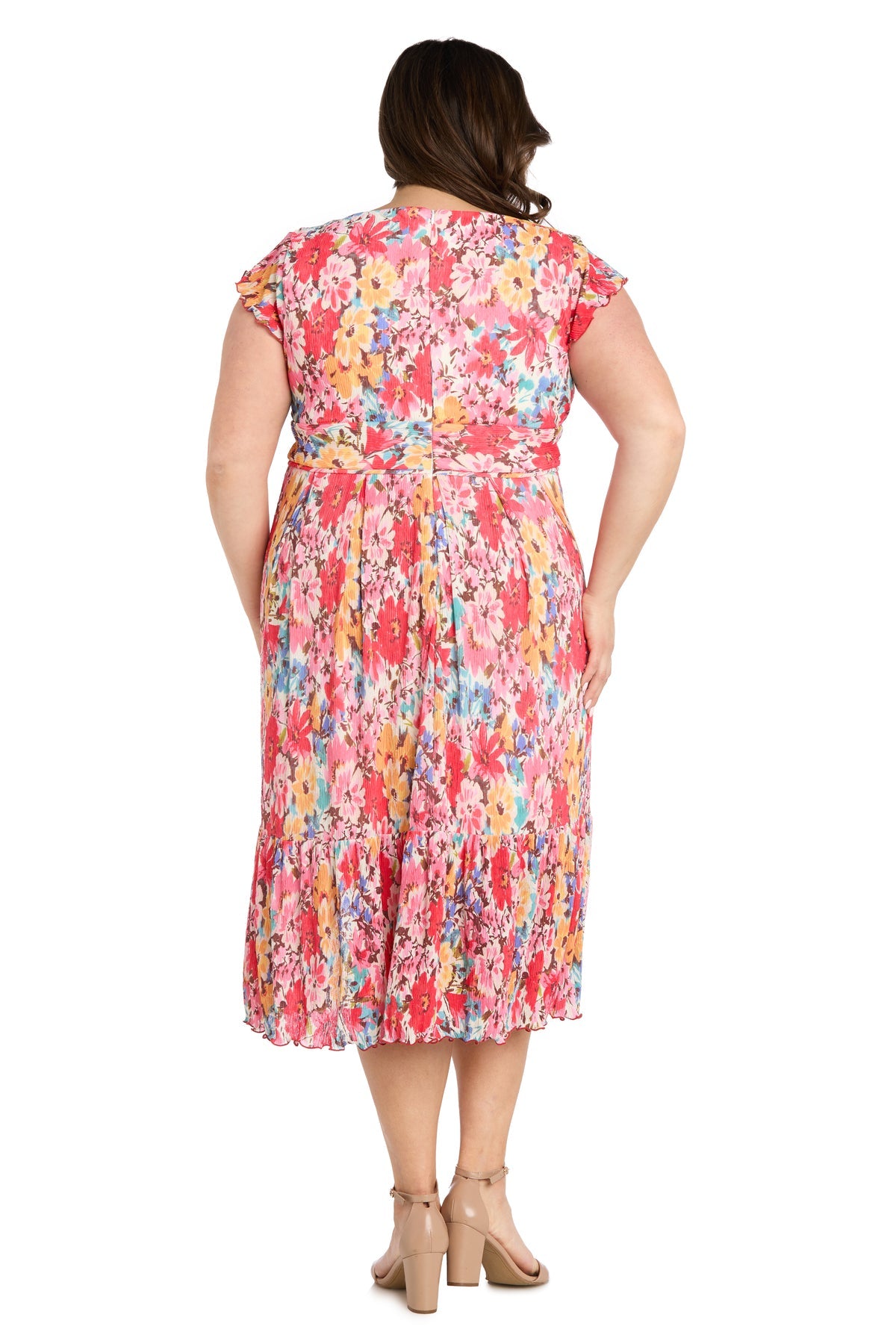 Plus Size Dresses Plus Size Ruffle Floral Print Midi Dress Coral/Multi