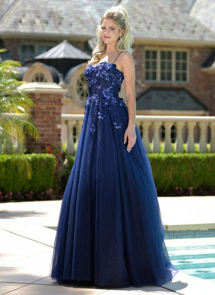 Prom Dresses Long Formal Floral Top Prom Dress Navy