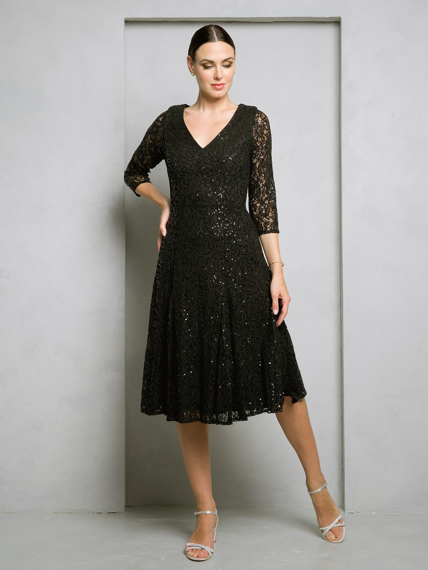 Mother of the Bride Dresses Short Sequin Mother of the Bride Lace Dress Black