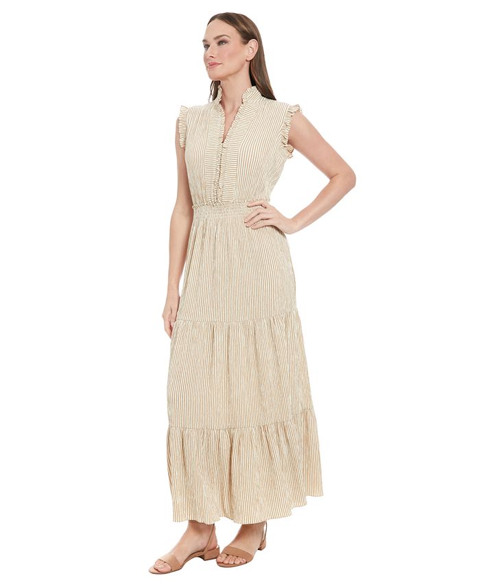 Striped Tiered Ruffle Maxi Dress London Times T7445M