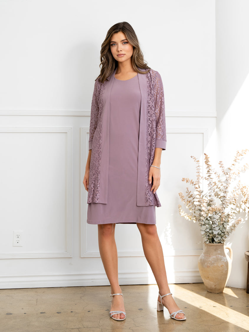 Cocktail Dresses Two Piece Short Mother of the Bride Jacket Dress Mauve