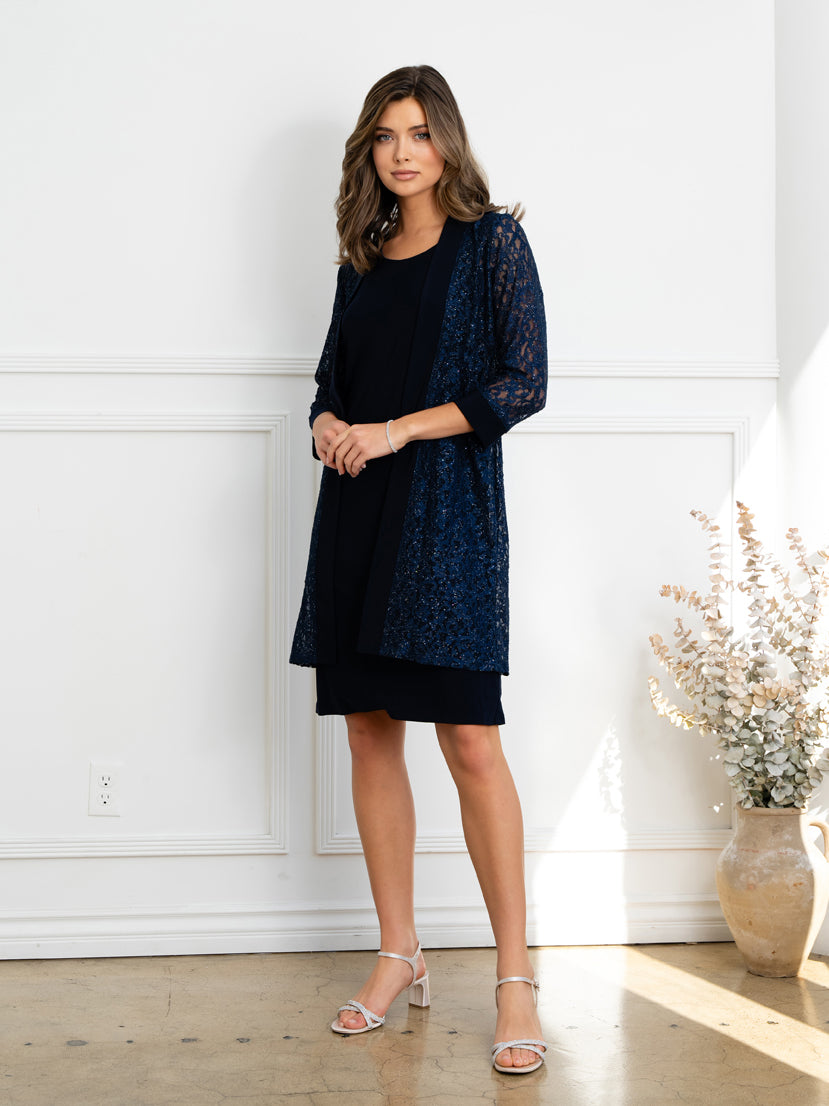 Cocktail Dresses Two Piece Short Mother of the Bride Jacket Dress Navy