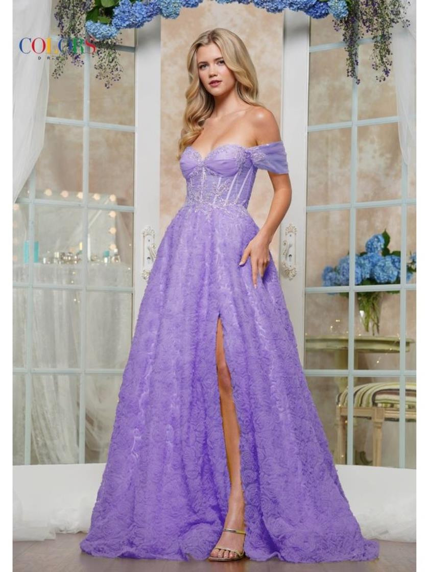 Lavender Colors 3506 3D Floral Long Formal A Line Prom Dress