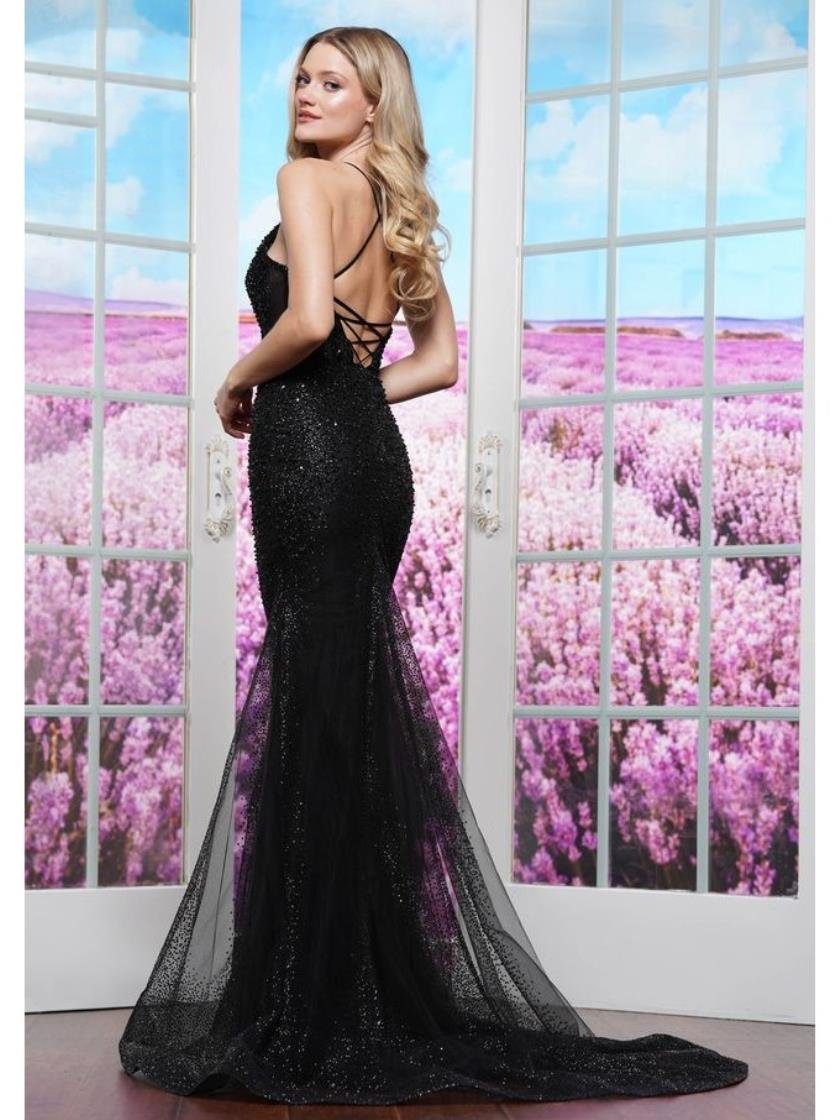 Prom Dresses Long Fully Beaded Fitted Flare Formal Prom Dress Black