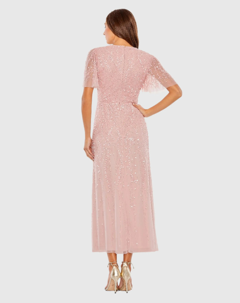 Formal Dresses Long Beaded Formal Prom Midi Length Dress Rose