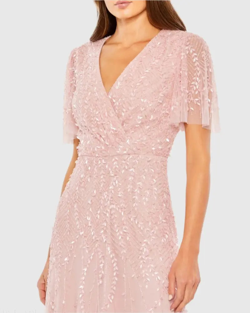 Formal Dresses Long Beaded Formal Prom Midi Length Dress Rose