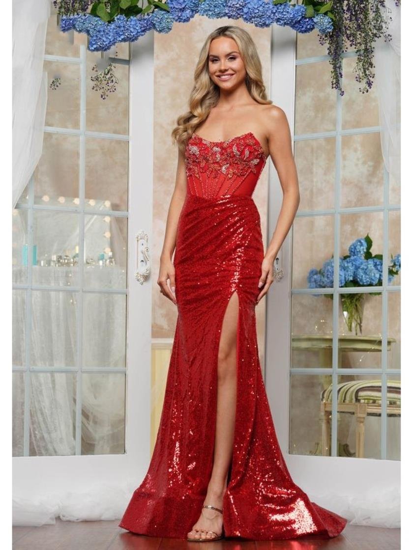 Prom Dresses Formal Long Slit Beaded Prom Dress Red