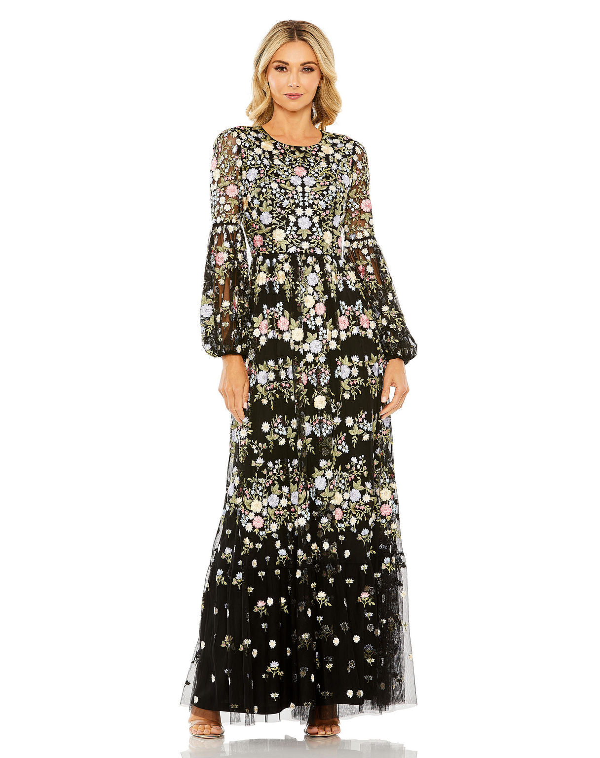 Formal Dresses Long Sleeve Floral Prom Formal Dress Black