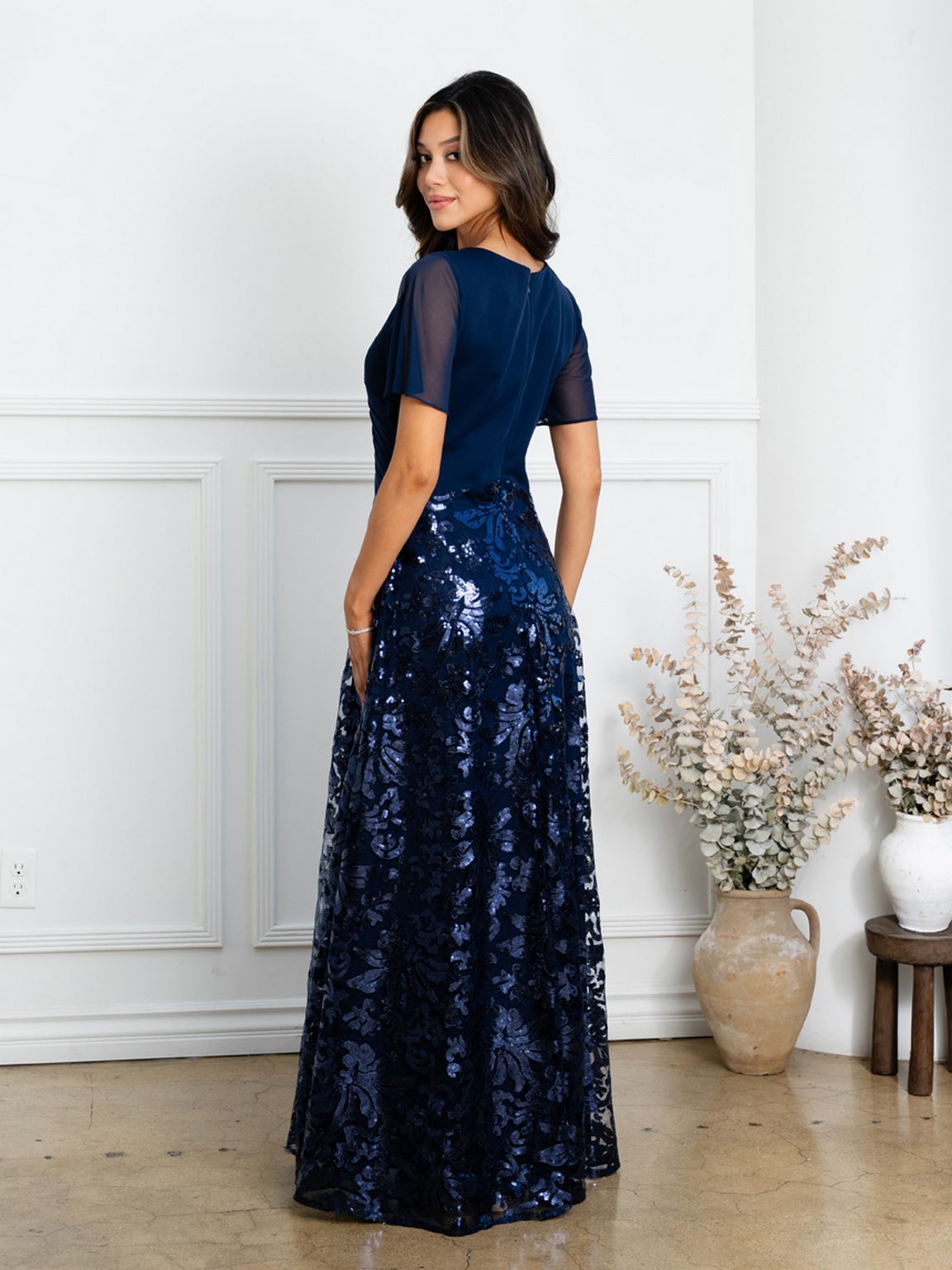 Mother of the Bride Dresses Mother of the Bride Long Sequin Lace Formal Dress Navy